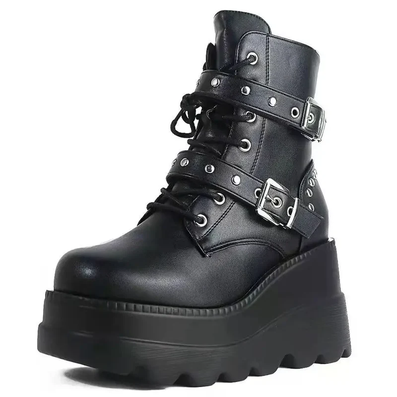 Unisex PU leren enkellaarsjes met platform en gothic schoenen