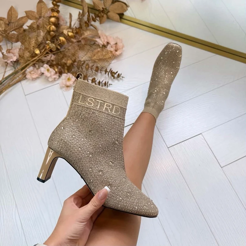 LA STRADA SOCK HAK LAARSJE 2151725-4543 - GOLD/SILVER KNITTED + STONE