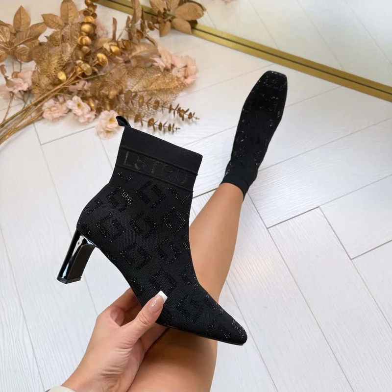LA STRADA SOCK HAK LAARSJE 2131725-4501 - BLACK KNITTED+STONES