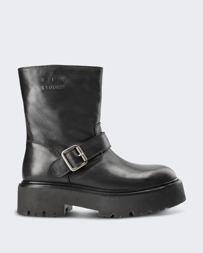 Dames Vintage leren schoen met strakke afwerking Zwart