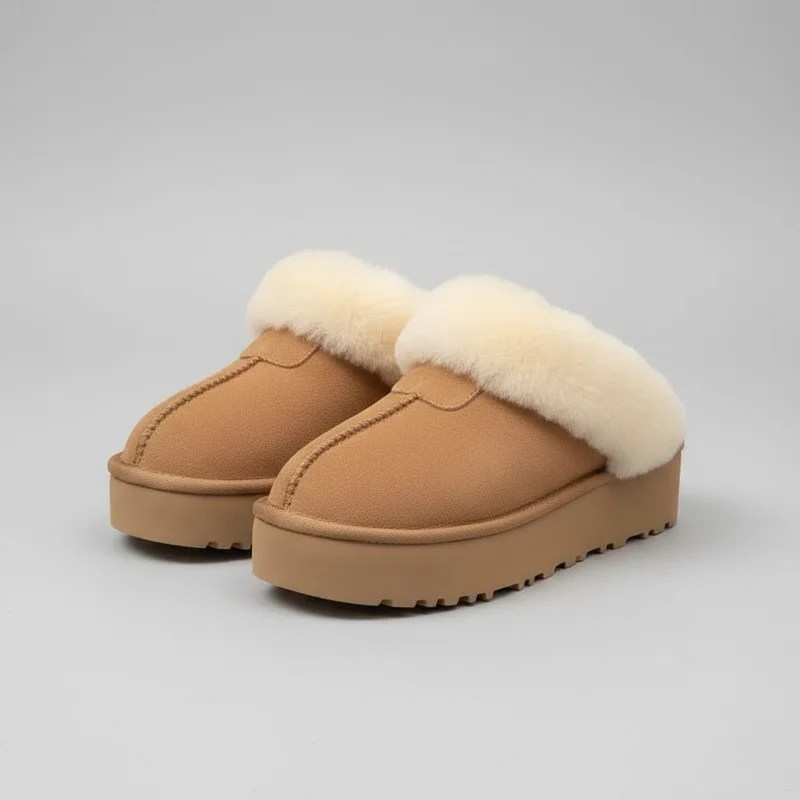 Modieuze damespantoffels van schapenvacht met een warme wollen voering voor ultiem comfort.