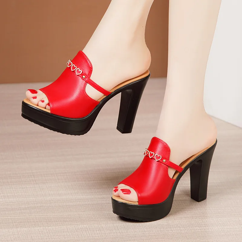 Blokhak slippers voor dames, platformschoenen 10 cm