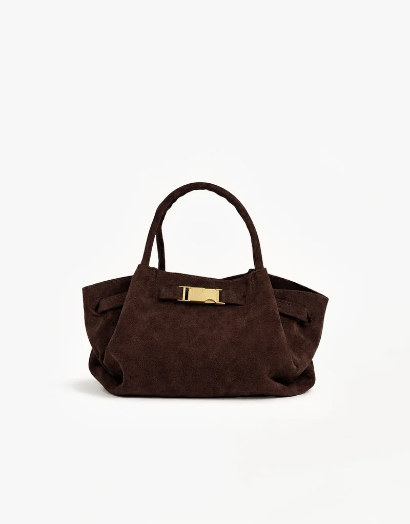 Donkerbruine Suede Shopper - Tas