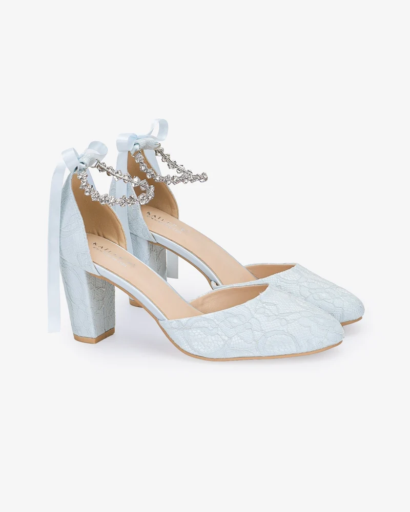 Lace Block Heel with Amaryllis Crystal Strap