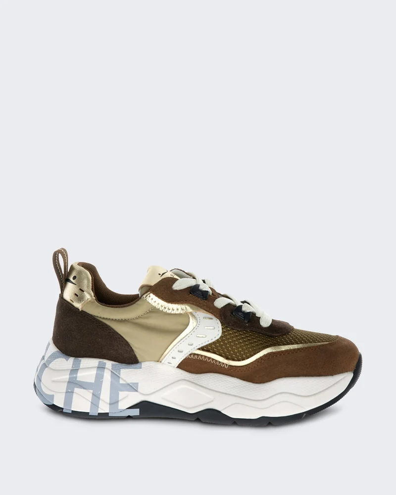 Dames Leren sneaker met vetersluiting Bruin