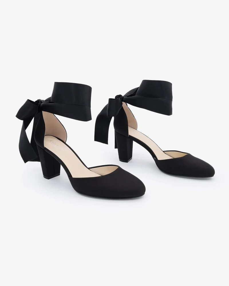 Satin Block Heel with Wrapped Ankle Tie