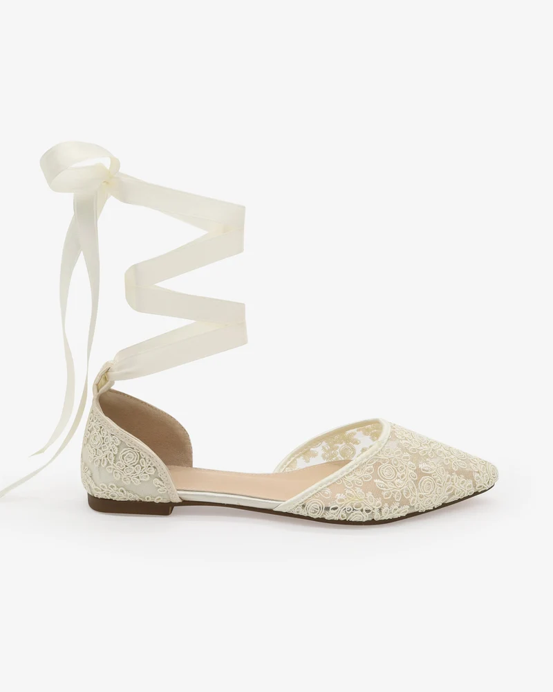 Crochet Lace Pointy Toe with Ankle Tie or Ballerina Lace Up