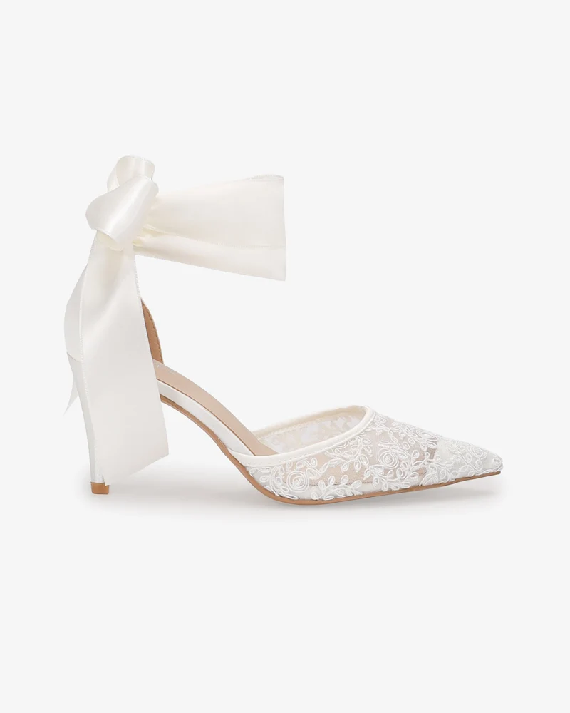 Lace Heels with Ankle Tie For Brides