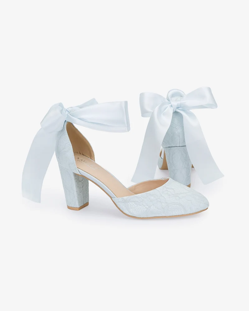 Lace Block Heel with Wrapped Satin Tie