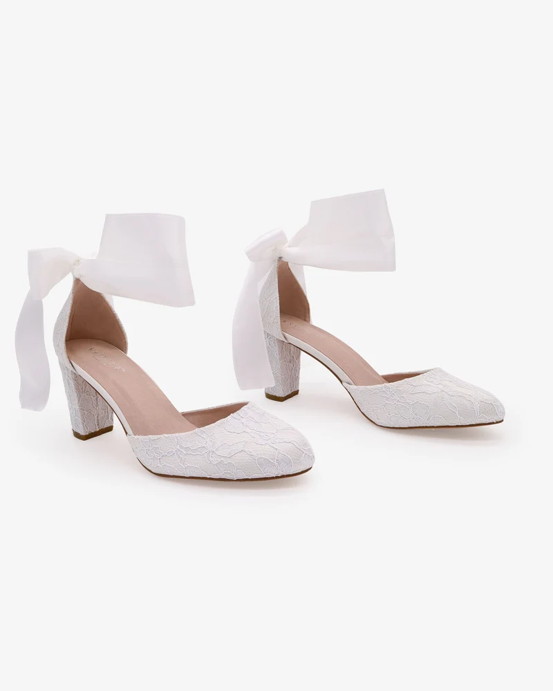 Lace Block Heel with Wrapped Satin Tie