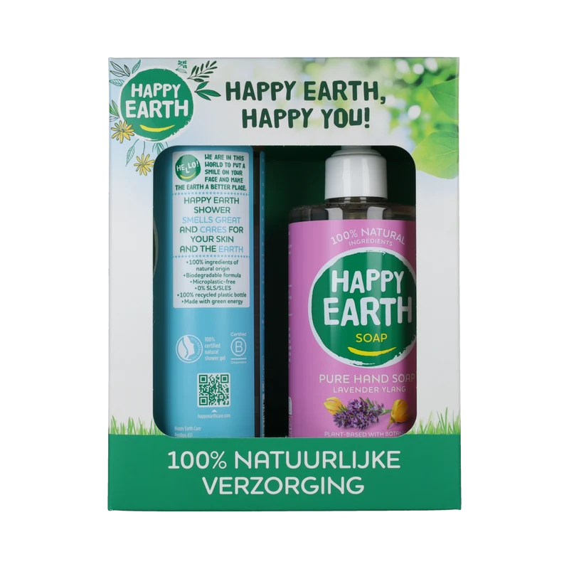 Happy Earth Giftset Cedar Lime Doucheg & Lavender Ylang Handz 1.00 Stuks
