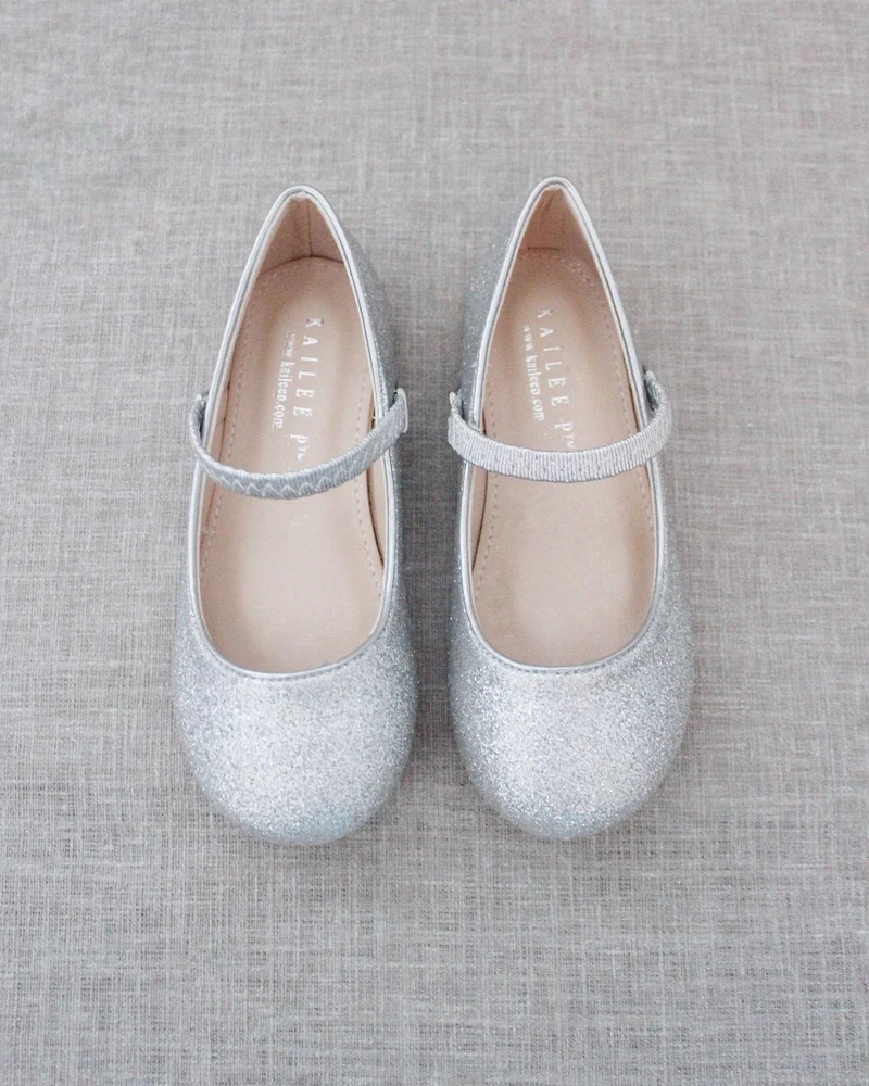 Silver Fine Glitter Mary Jane Flats