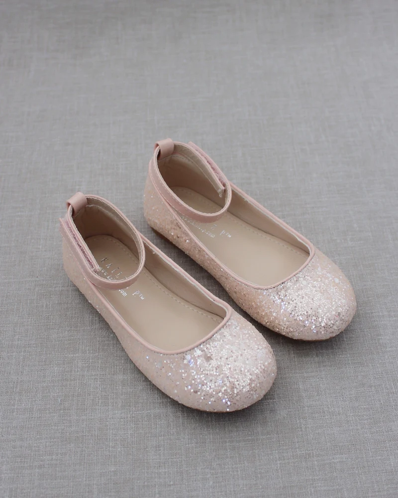Rock Glitter Ballet Flats with Velcro Ankle Strap