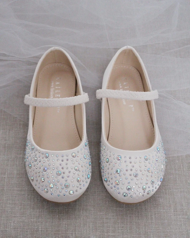 Satin Maryjane Flats With Rhinestones Embellishment