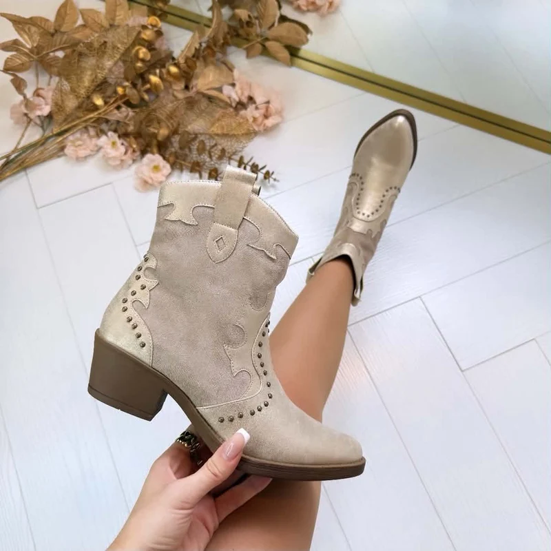 STUDDIE COWBOY BOOTIE DES8001 - L.GOLD/KHAKI