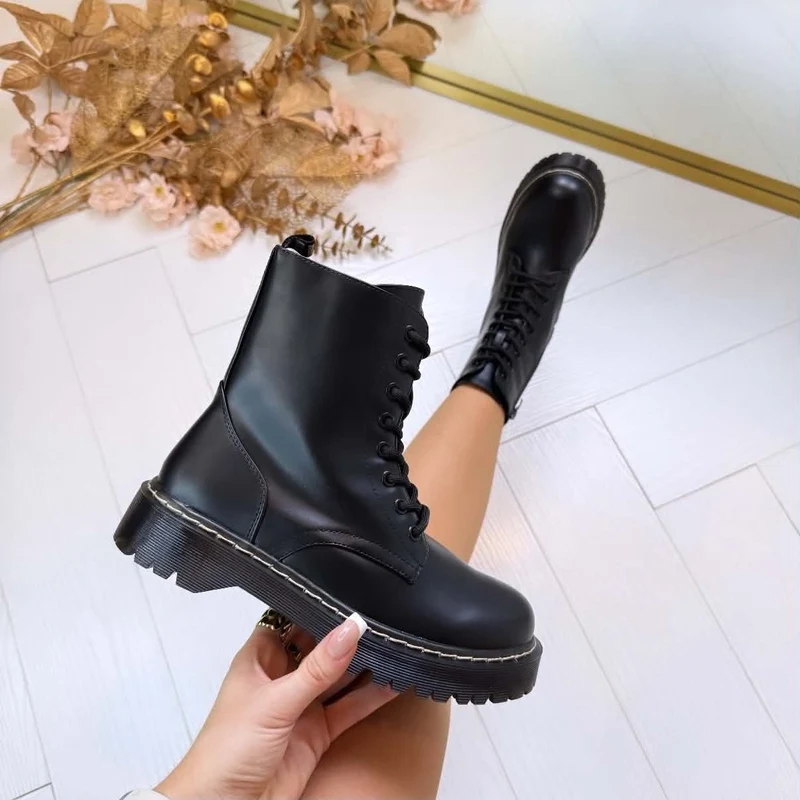 LEATHER LOOK VETERBOOT BS25A - ALLBLACK