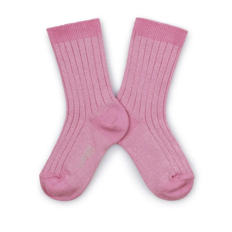 Sokken glitter rose bonbon ribbed