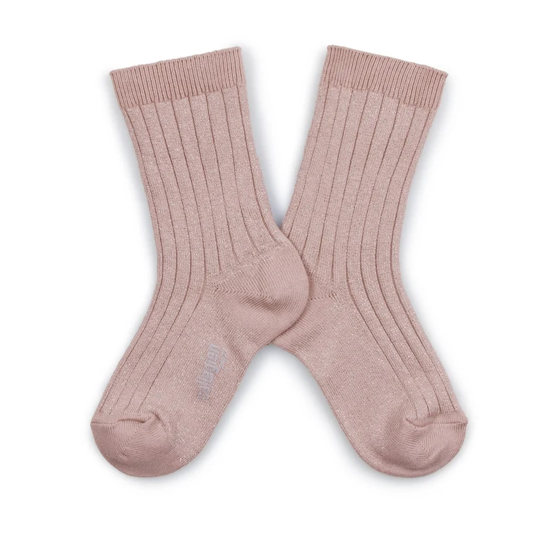 Sokken ribbed rose glitter