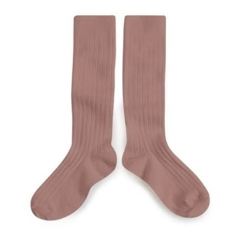 Kniesokken ribbed vieux rose