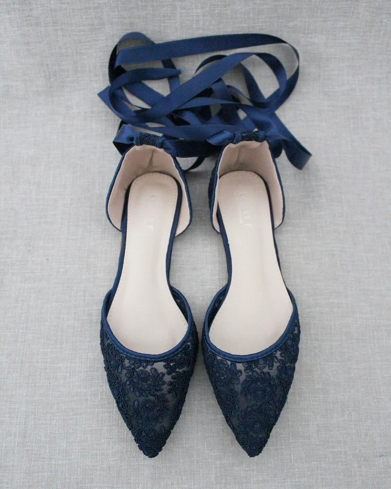 Crochet Lace Pointy Toe with Ankle Tie or Ballerina Lace Up