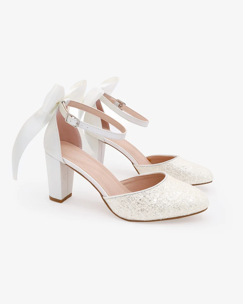 Rock Glitter Block Heel with Back Satin Bow