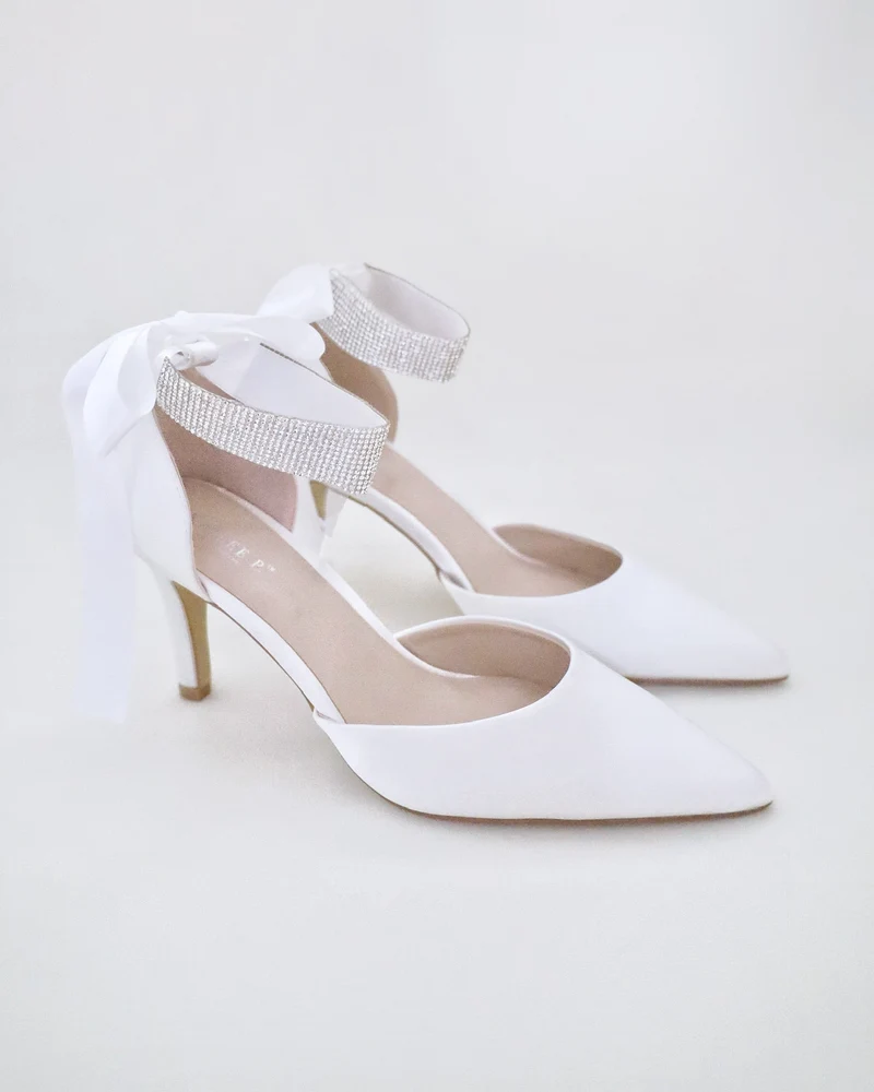 Satin Wedding Heels with Rhinestones Strap