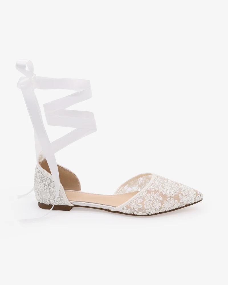 Crochet Lace Pointy Toe with Ankle Tie or Ballerina Lace Up