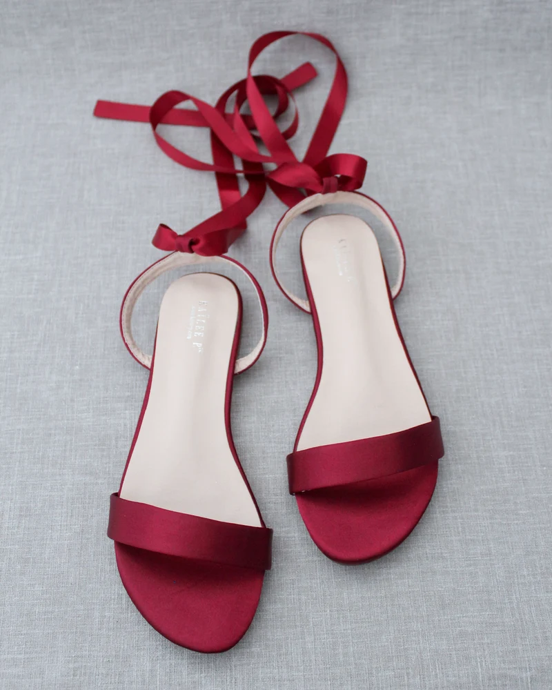 Satin Flat Sandal with Ballerina Lace Up