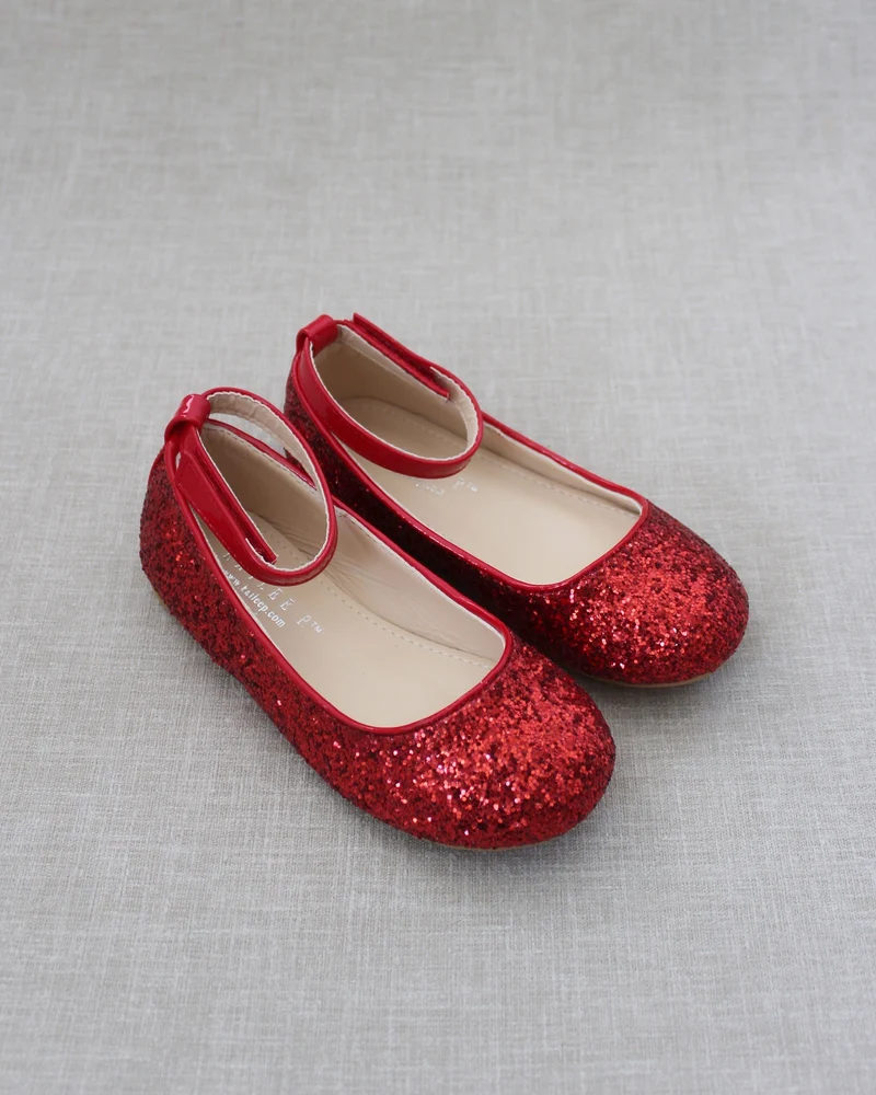 Rock Glitter Ballet Flats with Velcro Ankle Strap
