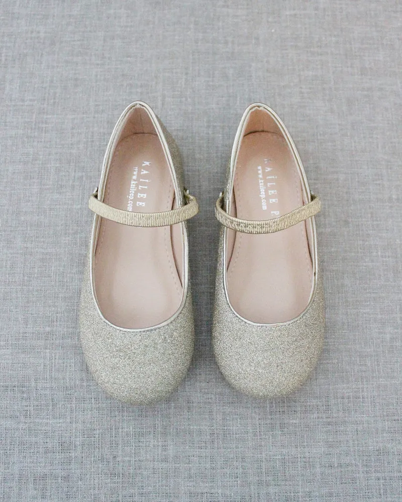 Gold Fine Glitter Mary Jane Flats
