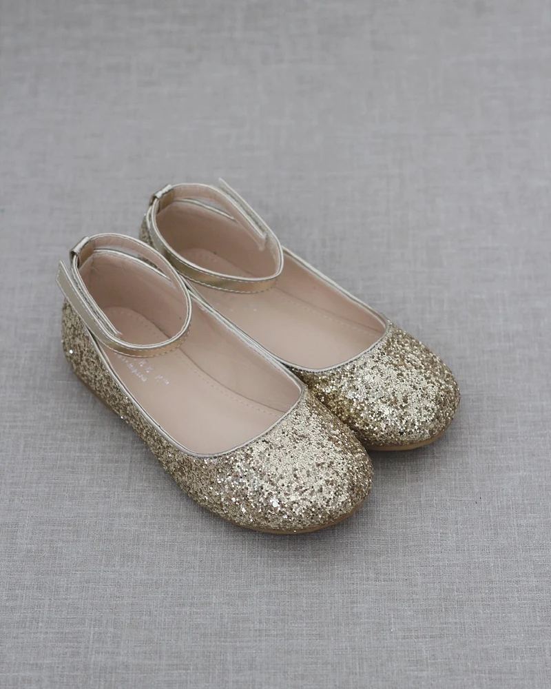 Rock Glitter Ballet Flats with Velcro Ankle Strap