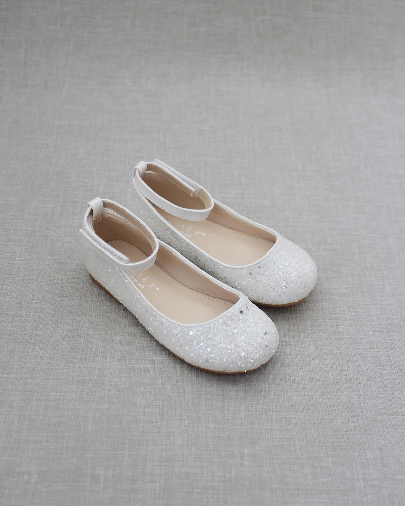Rock Glitter Ballet Flats with Velcro Ankle Strap