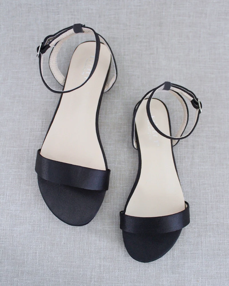 Girls Satin Flat Sandal with Ankle Strap