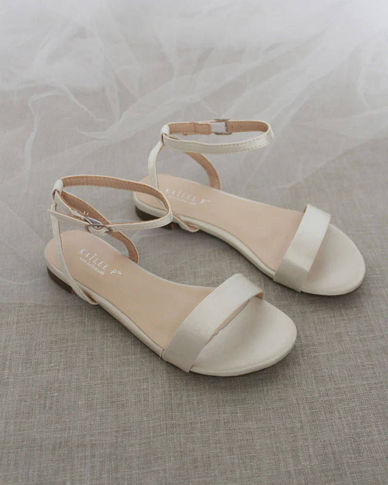 Girls Satin Flat Sandal with Ankle Strap