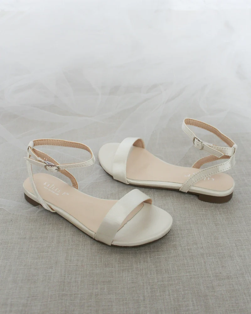 Girls Satin Flat Sandal with Ankle Strap