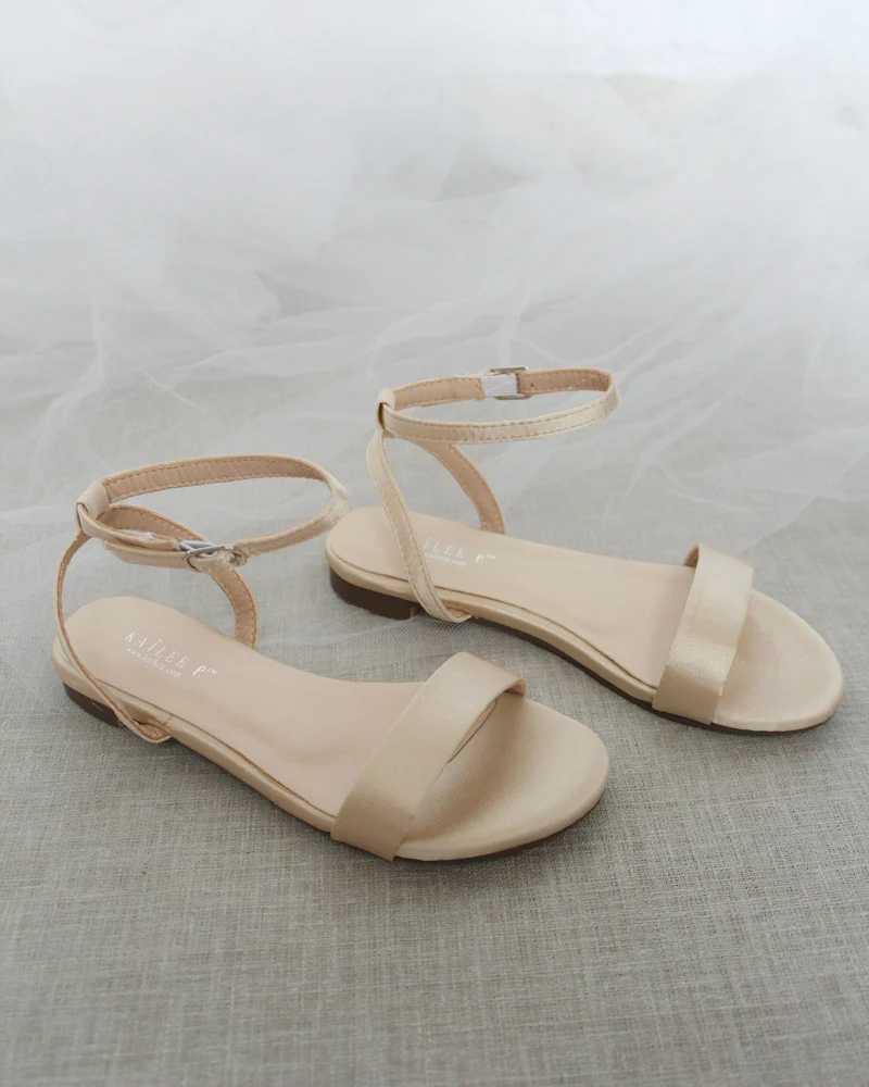 Girls Satin Flat Sandal with Ankle Strap