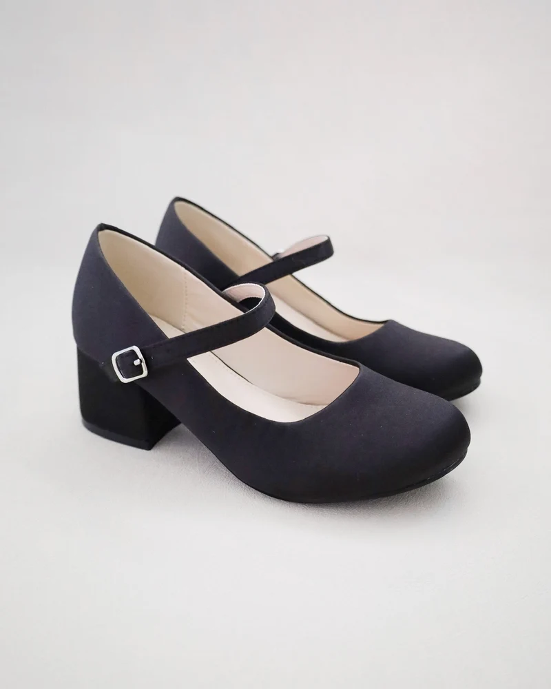 Girls Satin Mary Jane Block Heel