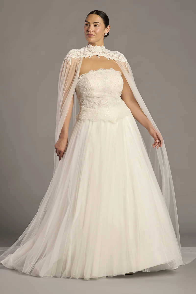 High Neck 3D Floral Tulle Detachable Sleeves