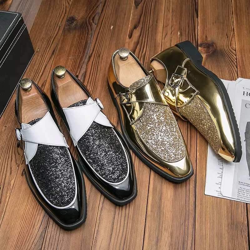 Mode Heren Gouden en Zwarte Pailletten Schoenen