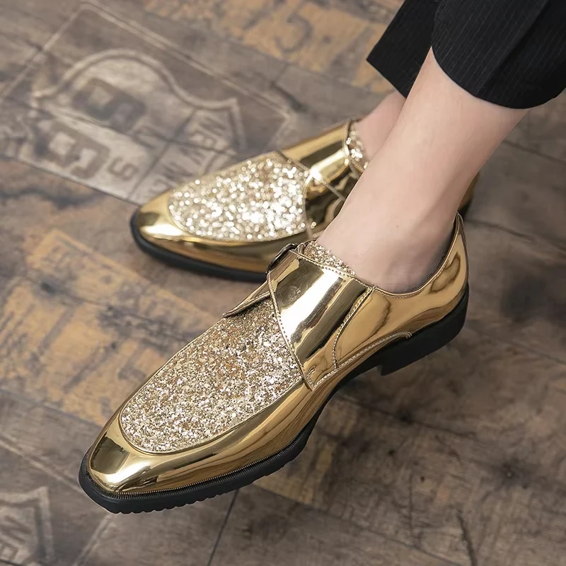 Mode Heren Gouden en Zwarte Pailletten Schoenen