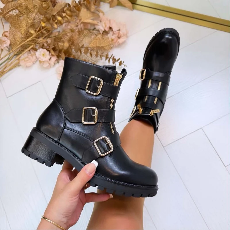 TRIPLE DOUBLE ZIP BOOT 12618-A210 - BLACK/GOLD