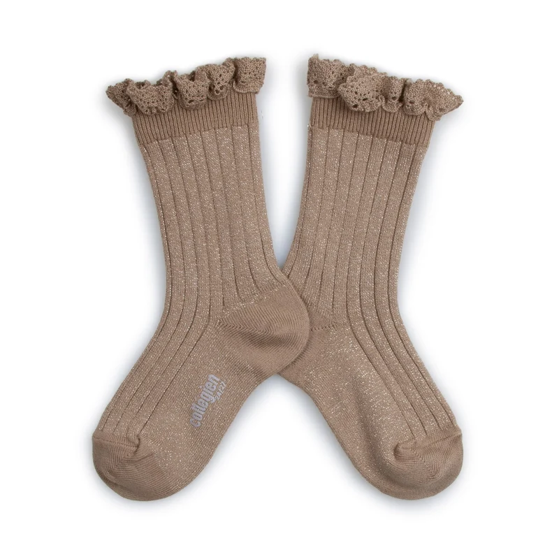 Sokken glitter taupe ribbed