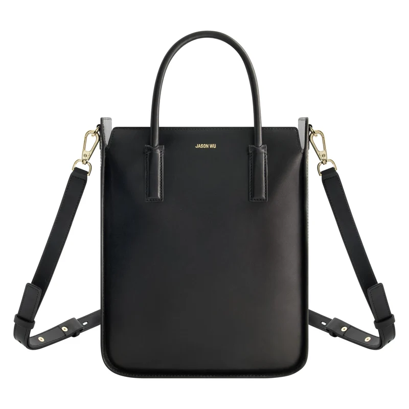 Jason Wu Structured Tote Bag with Gold Hardware and Zip Closure, BLACK