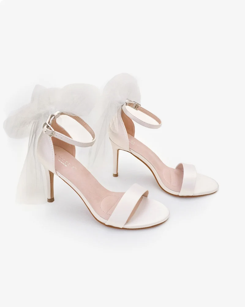 Satin High Heel Wedding Sandals with Tulle Back Bow