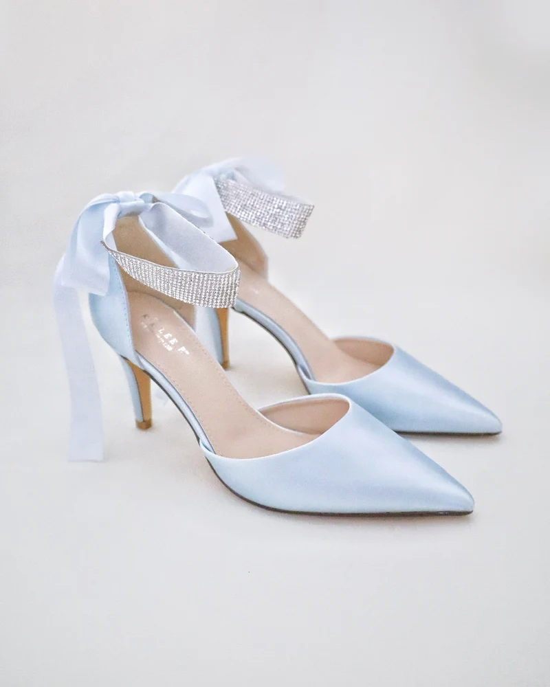 Satin Wedding Heels with Rhinestones Strap