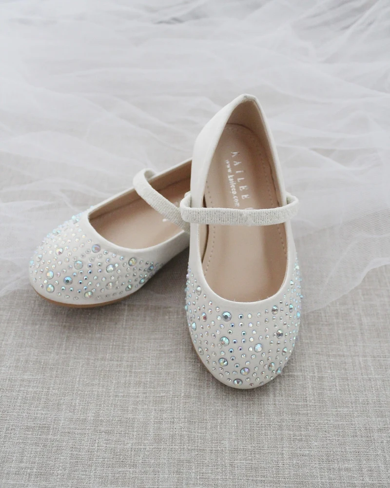 Satin Mary Jane Flats with Rhinestones Embellishment