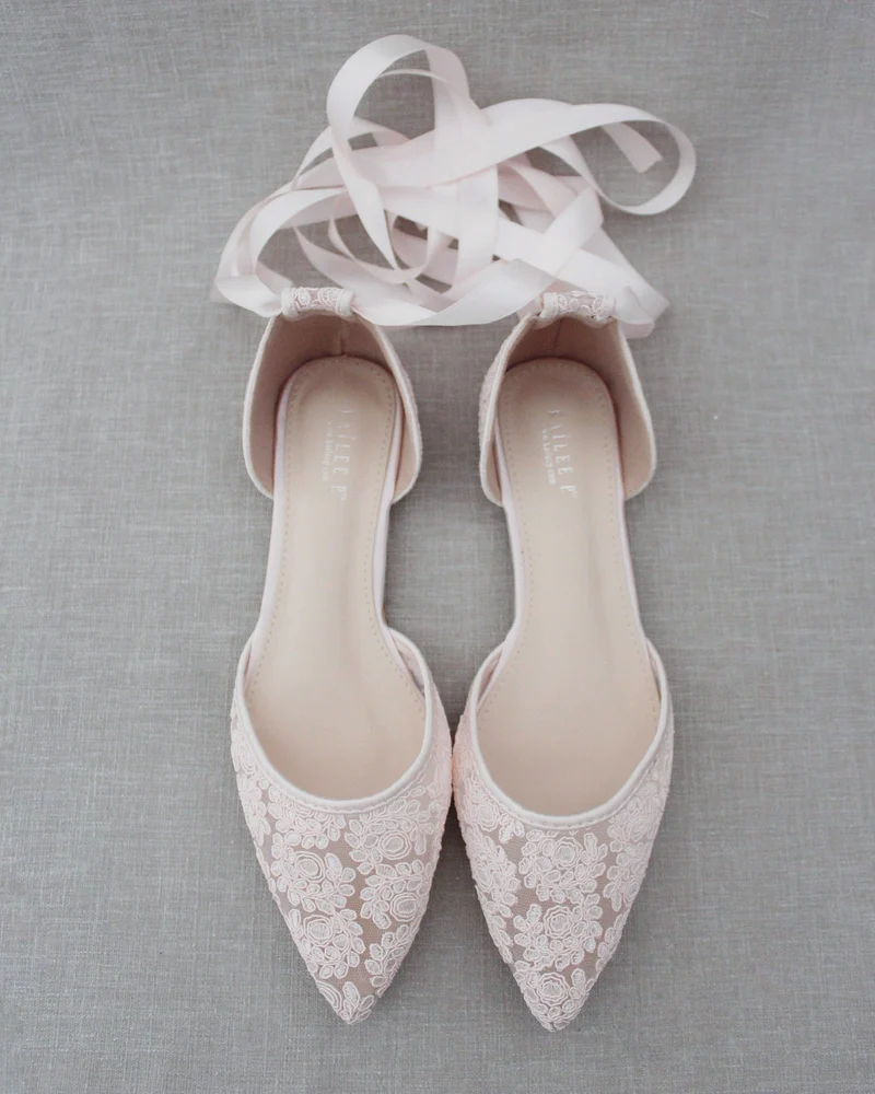 Crochet Lace Pointy Toe with Ankle Tie or Ballerina Lace Up