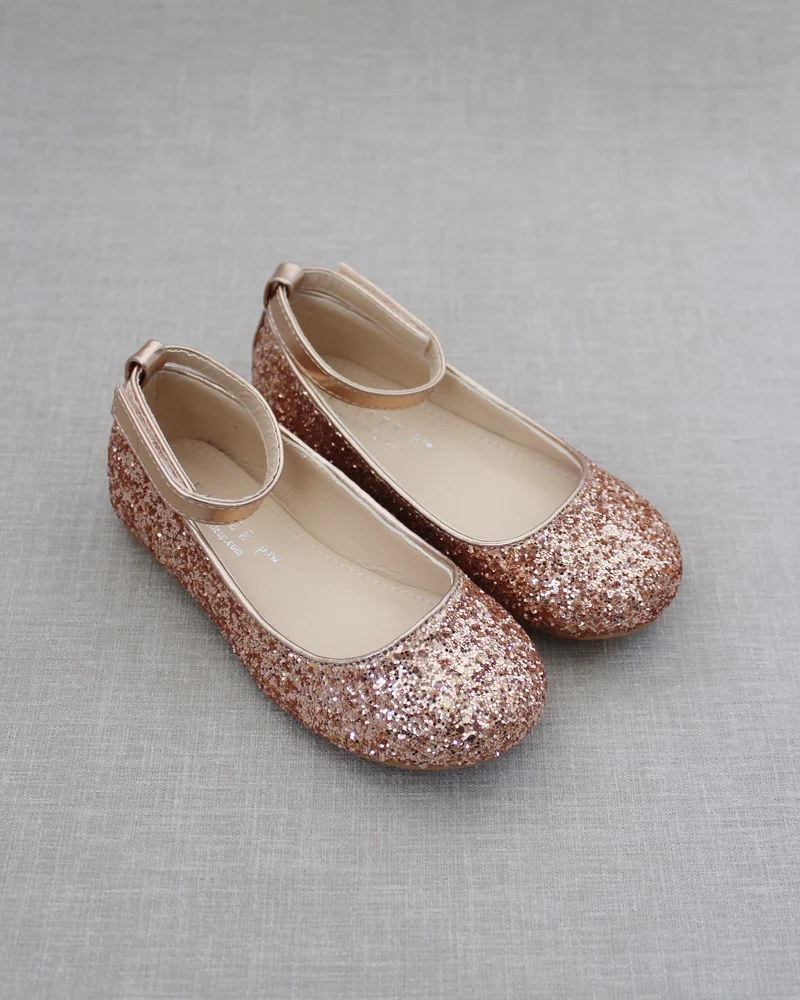 Rock Glitter Ballet Flats with Velcro Ankle Strap