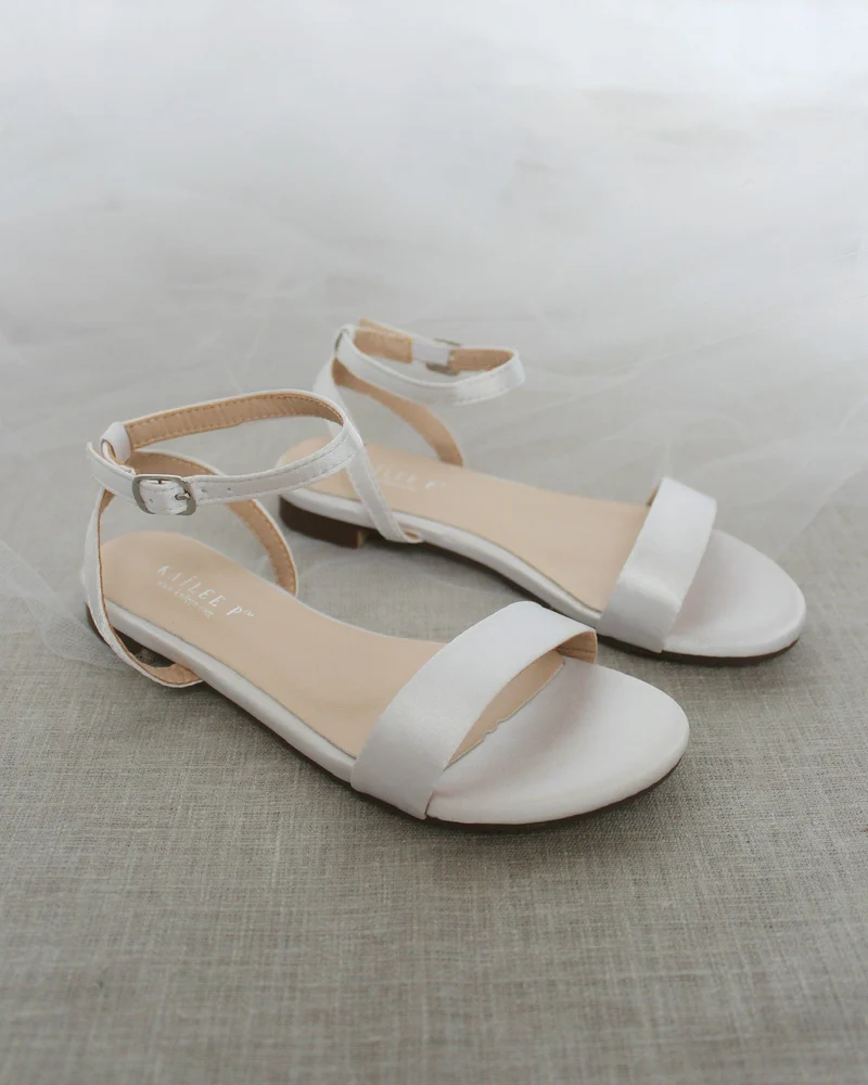 Girls Satin Flat Sandal with Ankle Strap