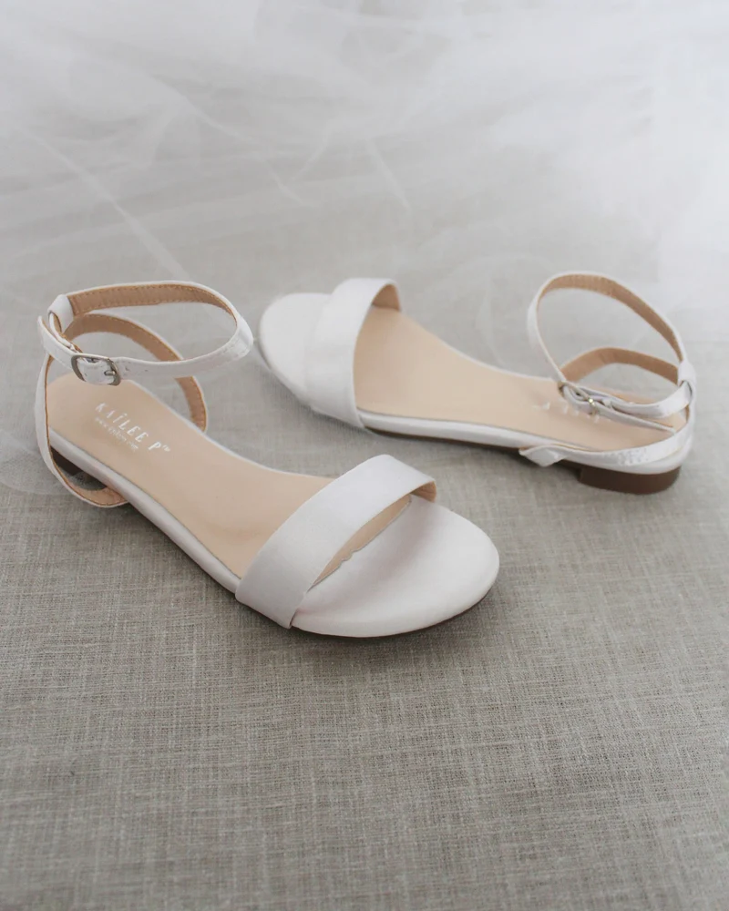 Girls Satin Flat Sandal with Ankle Strap